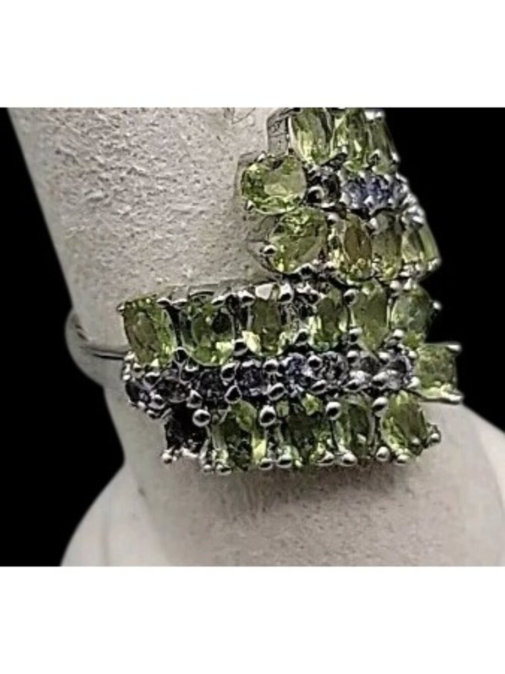 Sterling Silver 925 Peridot Tanzanite Bypass Cluster Ring 9 AS IS Missing Stone - Picture 2 of 14